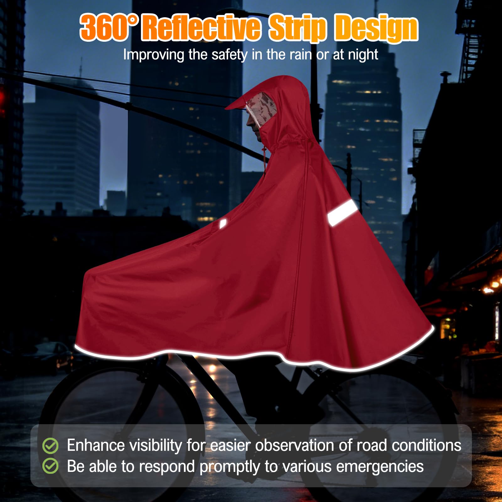 Regenponcho Fahrrad, Wasserdicht Regencape Herren Damen Regenponcho Fahrrad Regenbekleidung Mit Reflektoren Und Sichtfenster Leichte Fahrradponcho Für Nachtfahrten & Outdoor