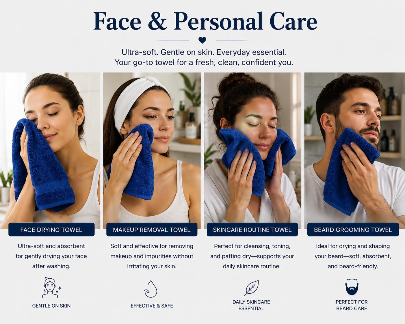 Premium Hand Towels Set of 2 for Bathroom 100% Ring Spun Cotton, 16 x 28 inches Ultra Soft 550GSM Sustainable, Highly Absorbent, Quick Drying, Towelss Ideal for Bathroom, Hotels, Spa, Dorm (Navy Blue)