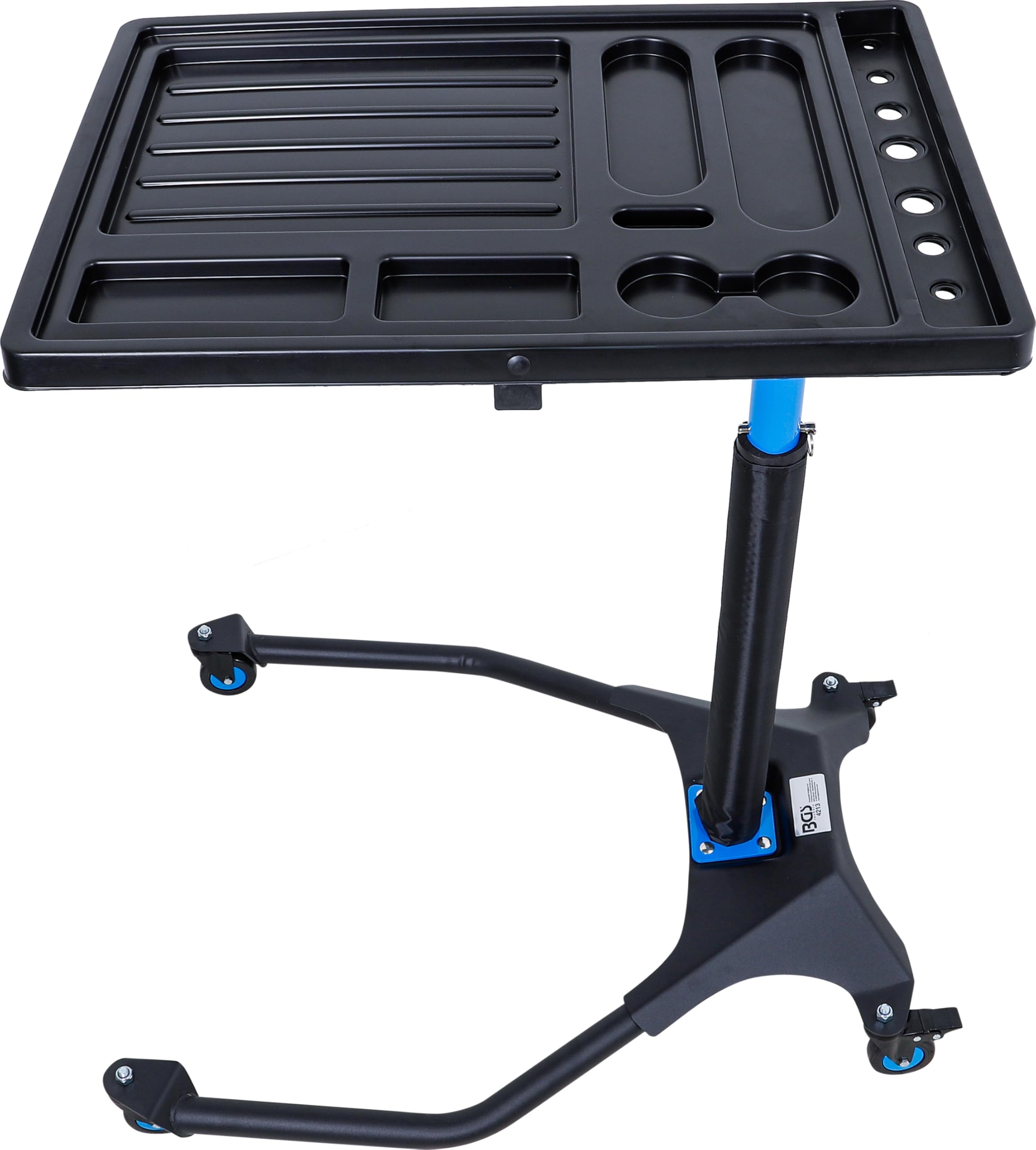 BGS 4213 | Werkzeug-Servicetisch | fahrbar | höhenverstellbar | 30 kg | Höhe 870 - 1230 mm | Stahl, Polystyrol (PS) | 4 Lenkrollen, 2 feststellbar | mehrere Ablageebenen