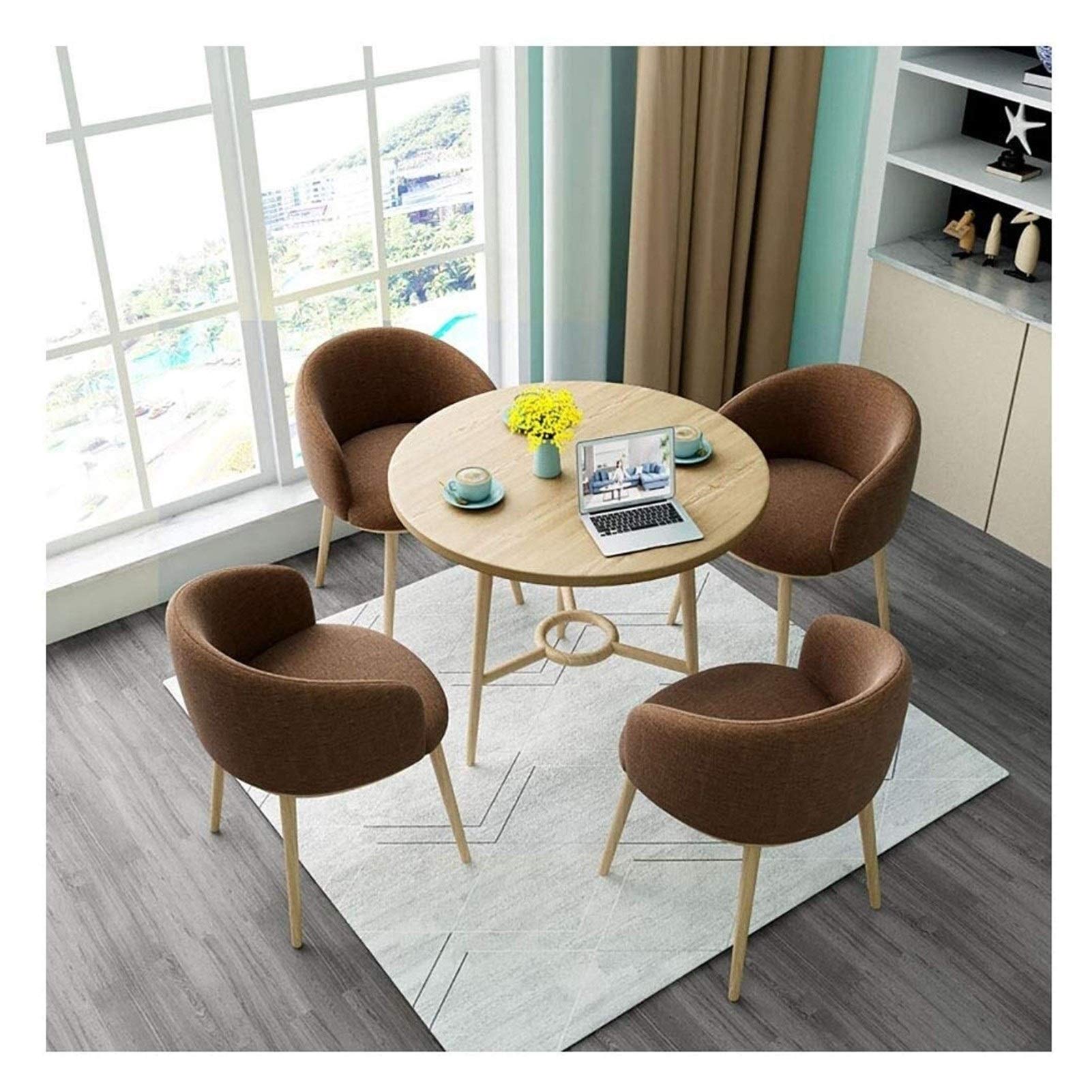 Drewniany zestaw okrągłych krzeseł stołowych 80 cm, brązowy, do biura, hotelu