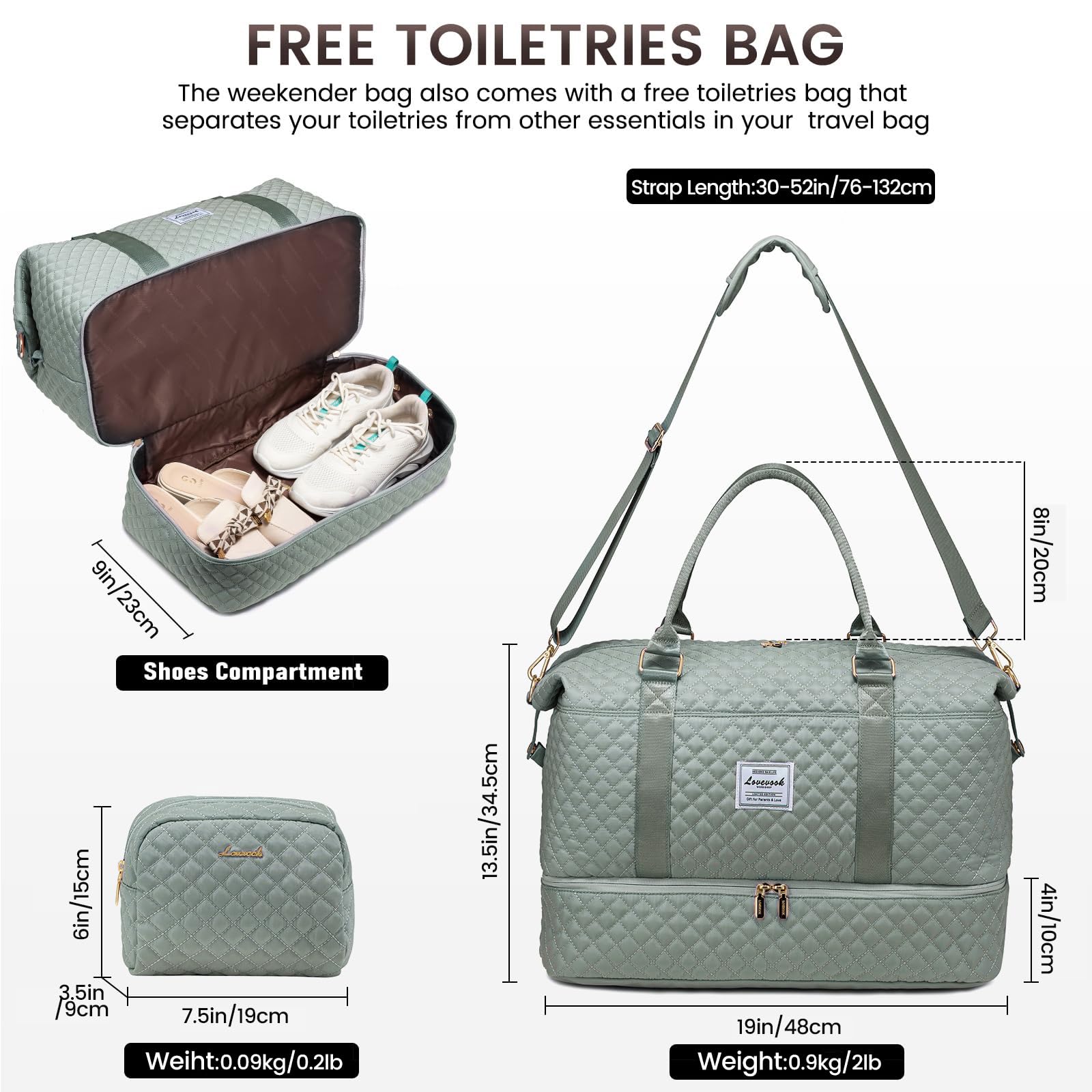 LOVEVOOK Reisetasche Sporttasche Damen Groß Weekender Travel Duffle Bag mit Kulturbeutel Handgepäck Tasche mit Schuhfach Kliniktasche Geburt Mama Set Wasserdicht für Flugzeug Reise Gym Camping