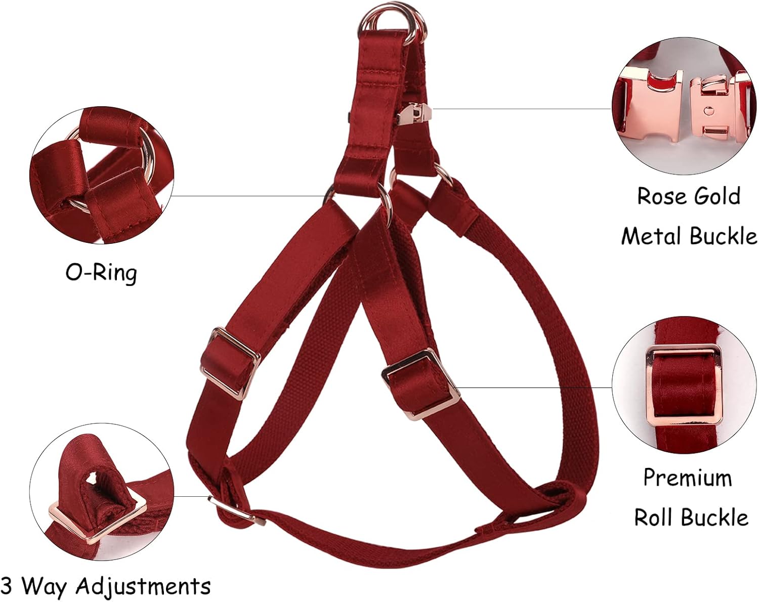 Lionet Paws Dog Harness, No-Pull Adjustable Silk Nylon Webbing Pet Harness with Metal Buckle for Medium Dogs Easy Walking, Red, M