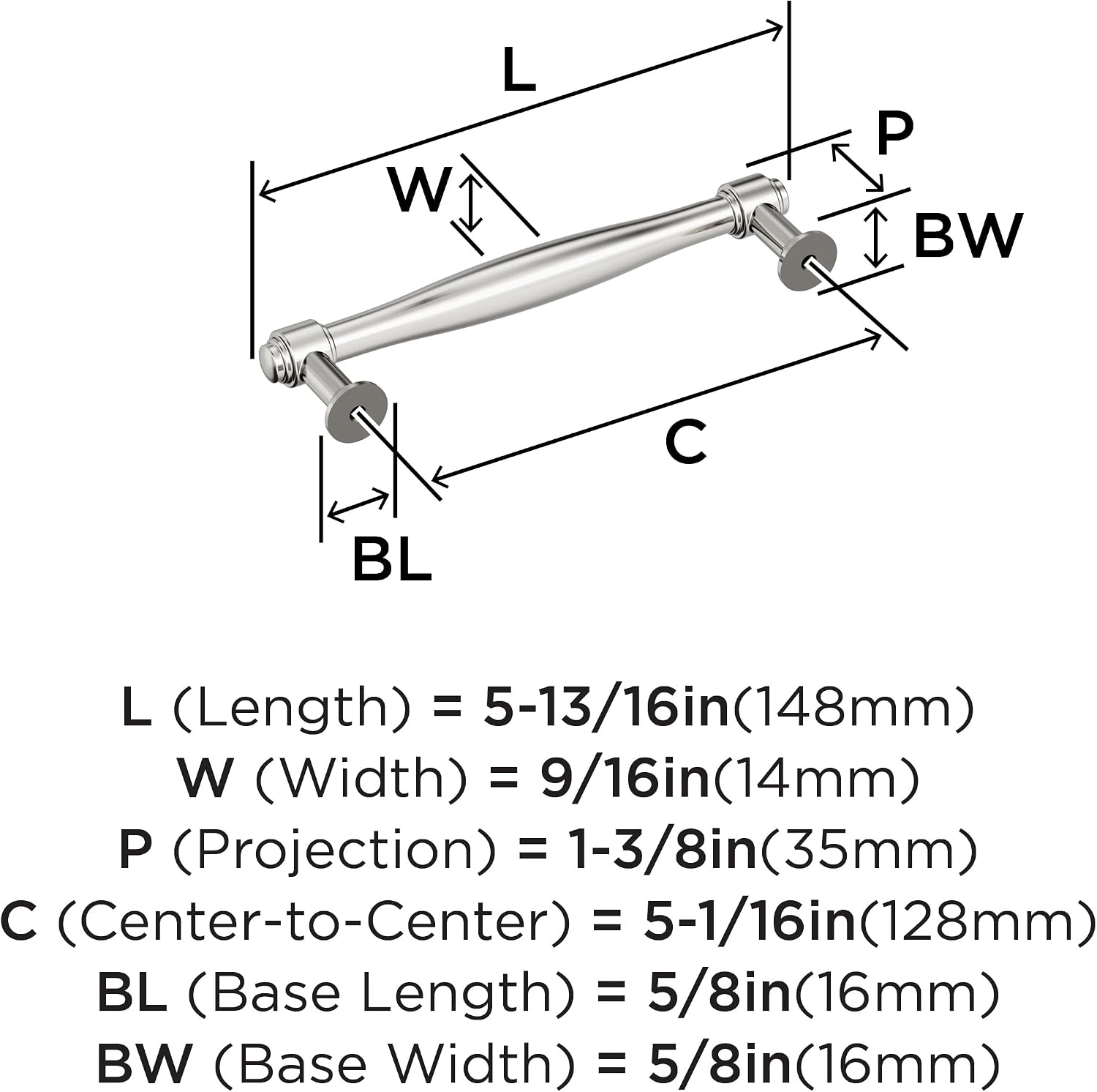 Amerock Enlivity 5-1/16 inch (128mm) Center-to-Center Polished Nickel Cabinet Pull, BP37723PN