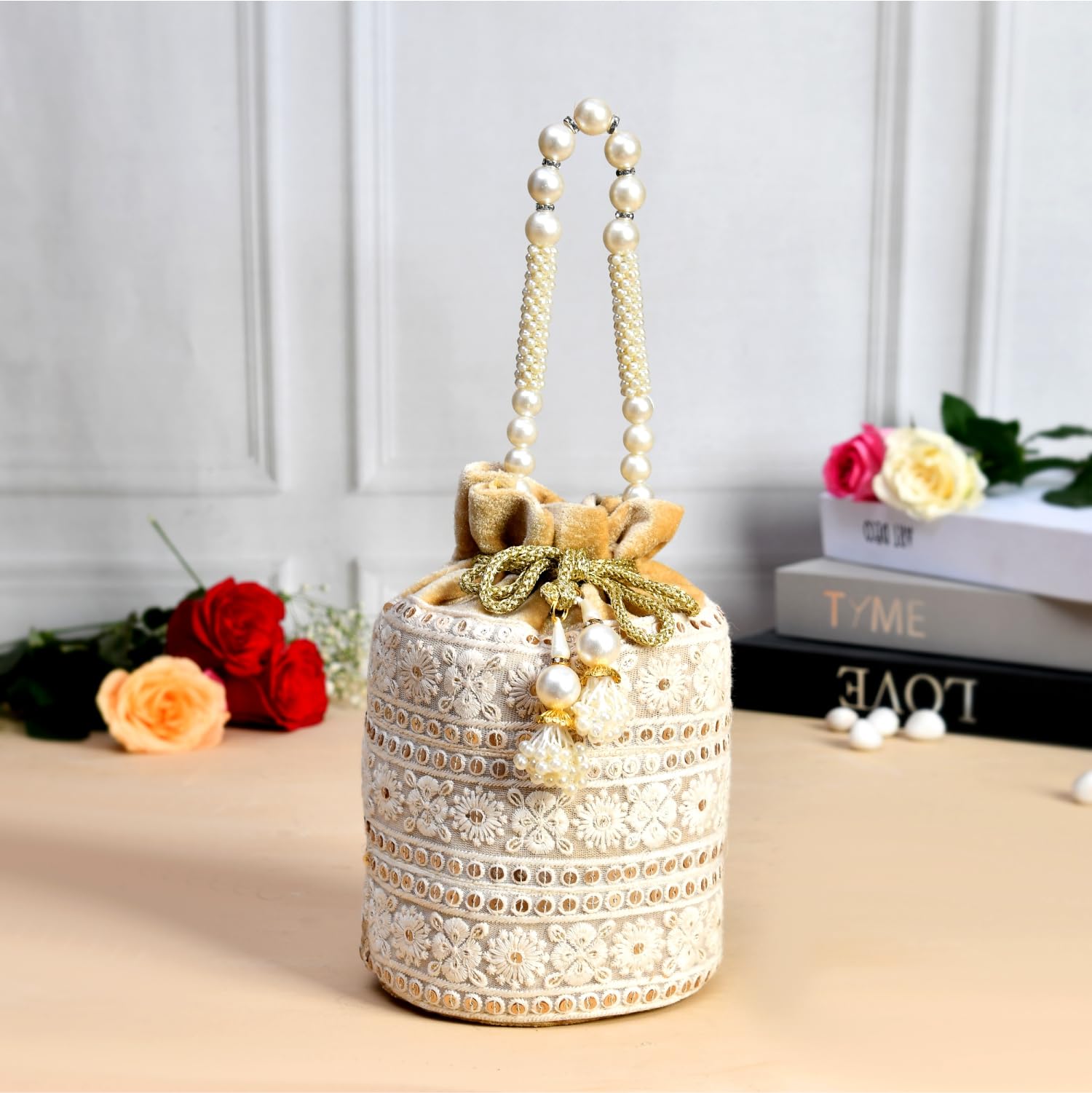 Kuber Industries Potli | Velvet Wedding Potli | Beads Handle Potli | Wallet Potli | Christmas Gift Potli | Baby Shower Potli | Embroidery Potli | Lucknowi Potli | Golden