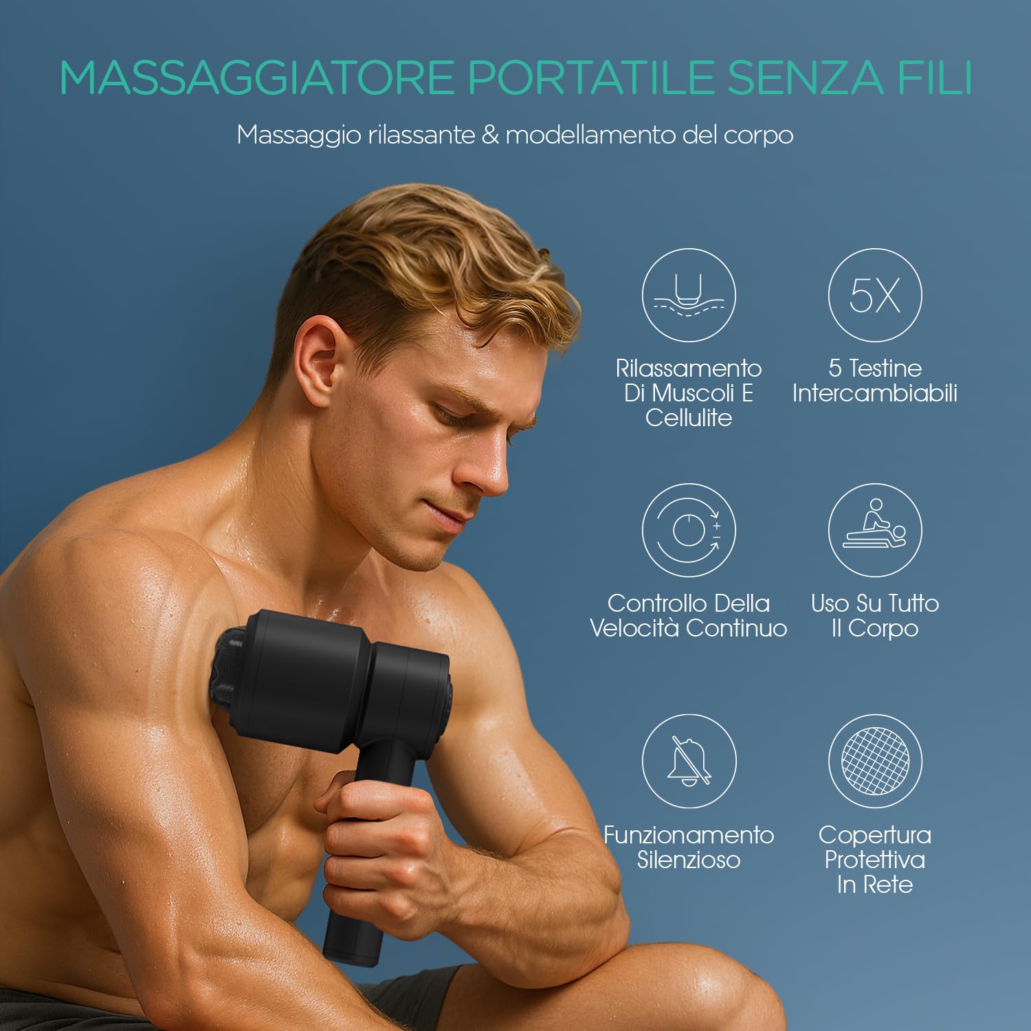 Massaggiatore Anticellulite, Palmare Elettrico Vibromassaggiatore per Alleviare la Fatica e Rilassare I Muscoli, Massaggiatore Portatile a 5 Teste Multifunzionali CM410 (Nero)