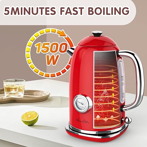 Miniatura 2 de Hervidor eléctrico, caldera de agua caliente de 1.8 L con termómetro, hervidor de agua eléctrico retro de acero inoxidable de 1500 W, apagado