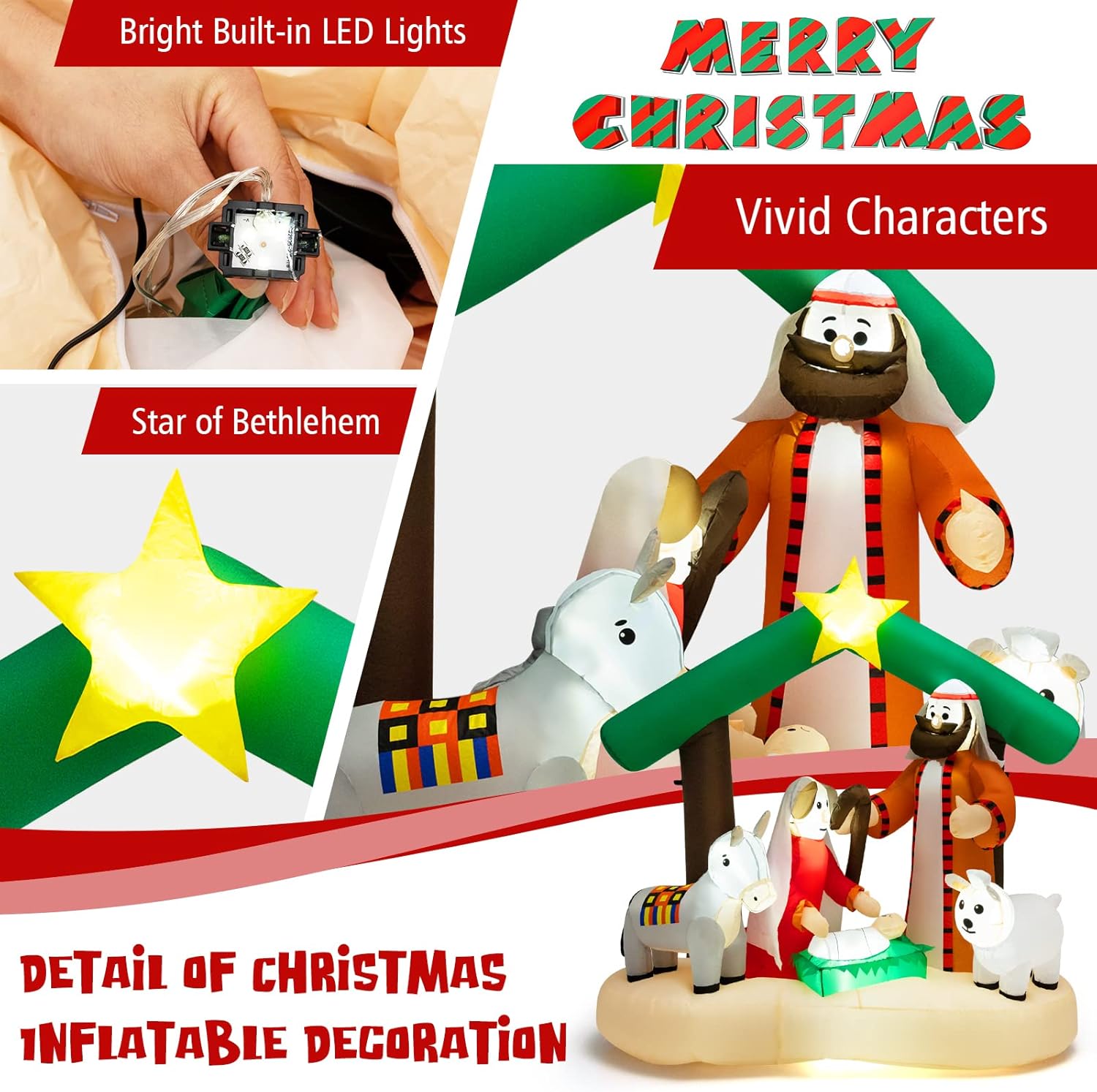 Tangkula 6.7 FT Christmas Inflatable Nativity Scene with LED Lights & Built-in Air Blower, Blow Up Yard Decoration, Birth of Christ, Inflatable Nativity with Ropes & Stakes, Outdoor Decorations