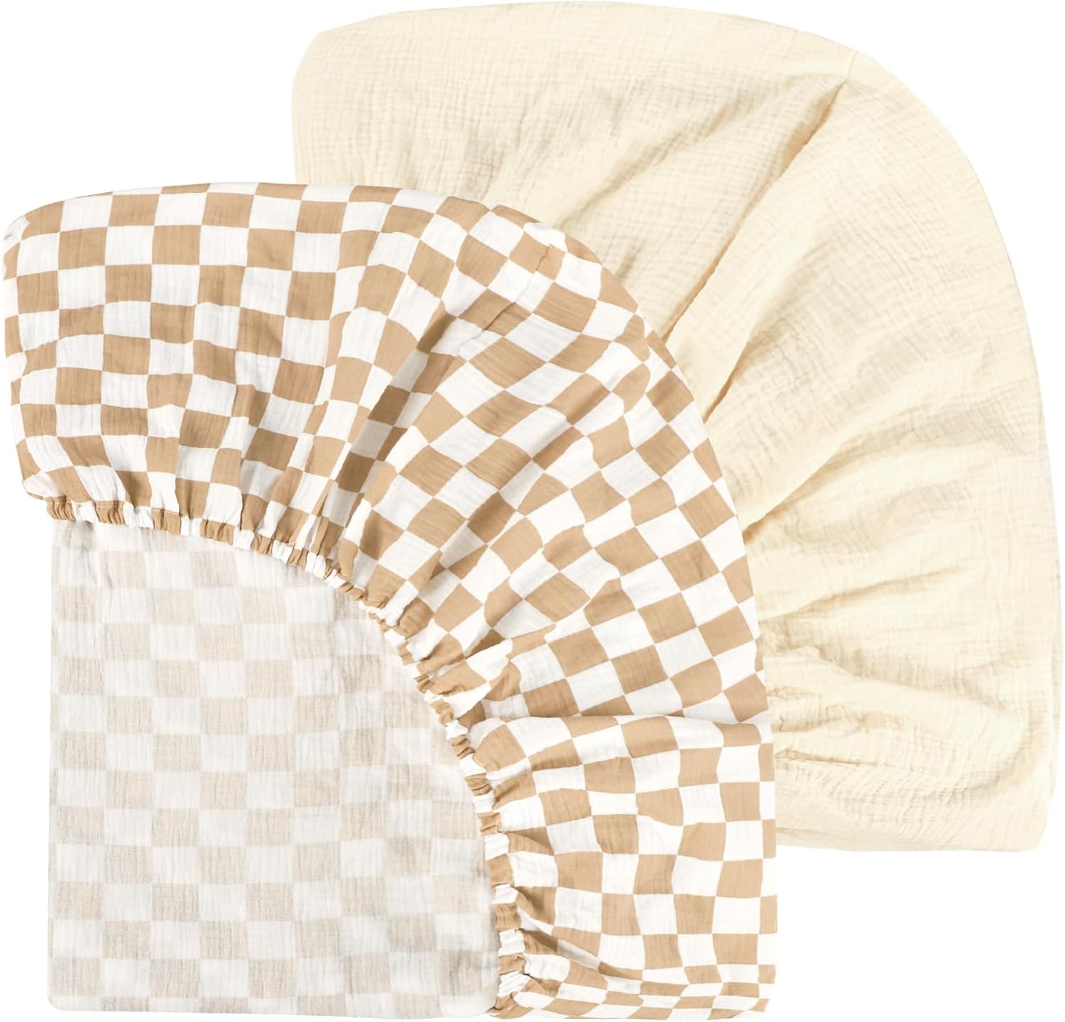 DILIMI Muslin Crib Sheets for Baby Boys and Girls, 2 Packs Ultra-Soft Breathable Baby Crib Sheet for Standard Crib and Toddler Mattress, Beige and Brown Checkered