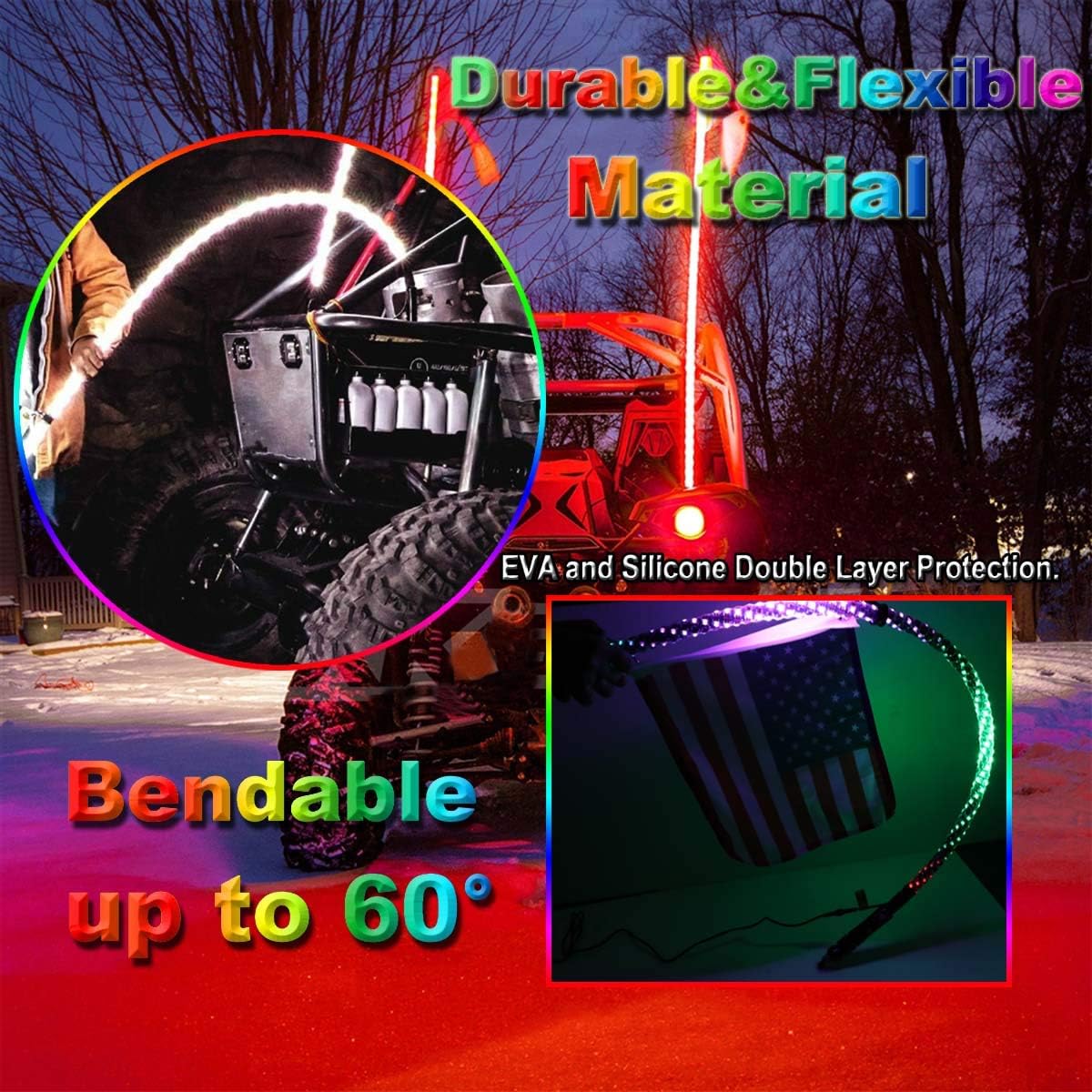 Best Deal Product 3FT LED Whip Lights, Moso LED 2 Pcs LED Whip Lights RF Remote Controlled LED RGB Lights 360° Spiral Light Whip Antenna Light with Dancing/Chasing for Off- Road ATV UTV Polaris RZR Trucks 4 Wheele