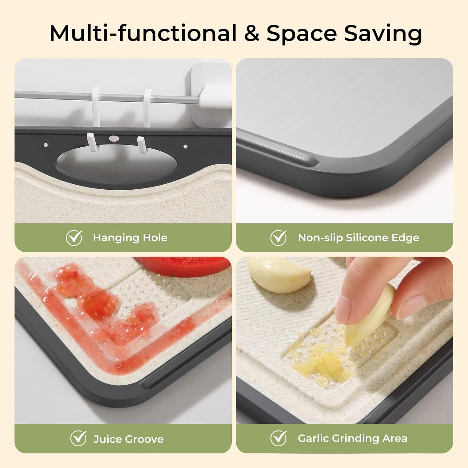 Titanium Cutting Board, 15x10 Inch, Double-Sided Pure Titanium and Wheat Straw, Anti Slip, Juice Groove, Stain Resistant, Food Grade, Easy to Clean