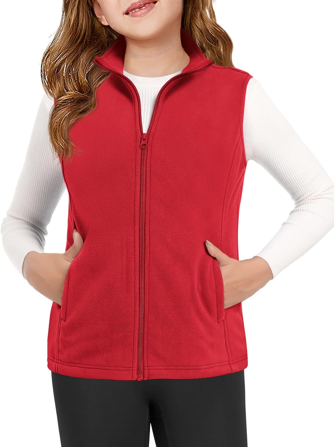 Haloumoning Girls Polar Fleece Zipper Vest Kids Sleeveless Stand Collar Jacket with Pockets 5-14 Years