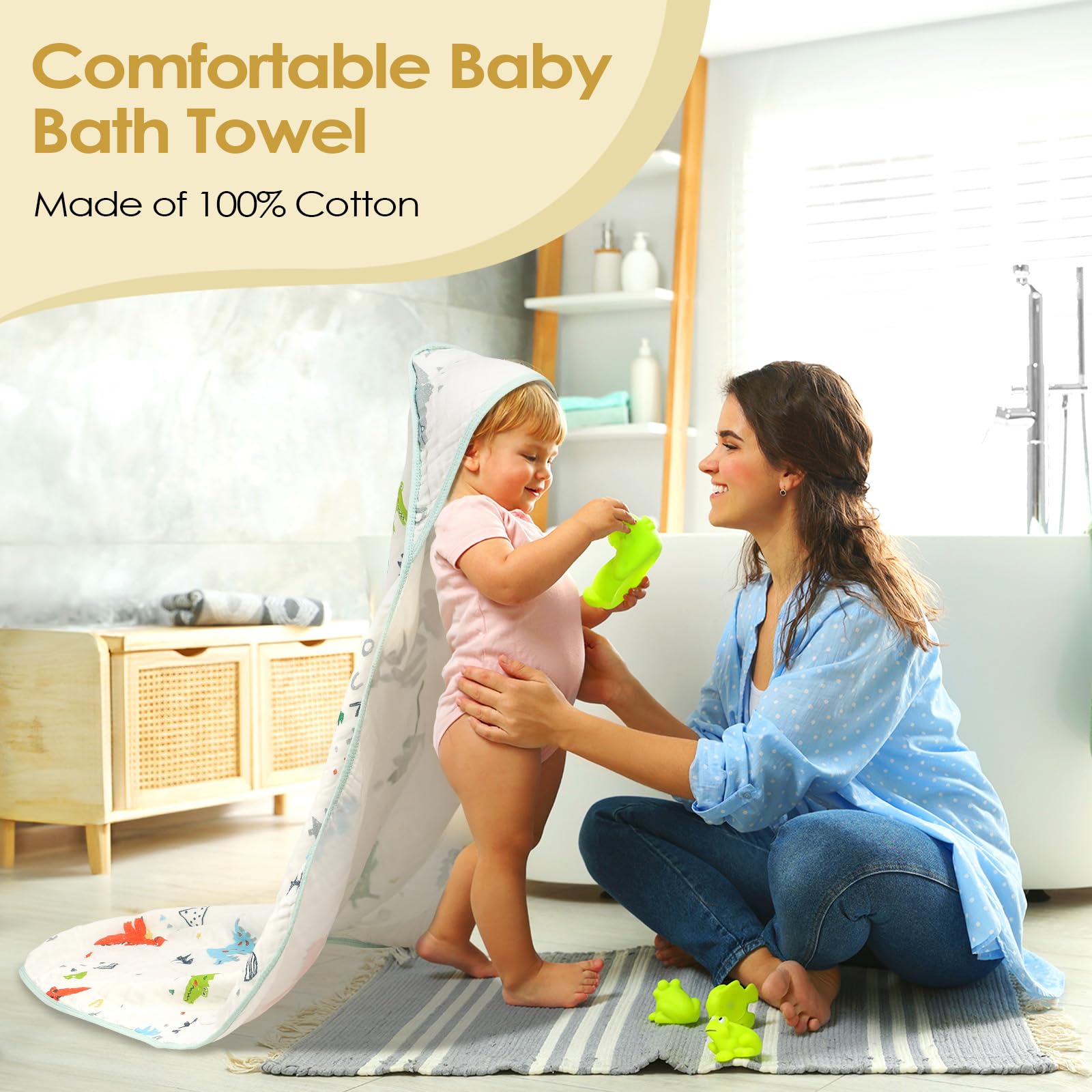 decalsweet Baby Bath Towels 100% Muslin Cotton Hooded Baby Towels 2 Pack Shower Gifts for Newborn, Infant, Toddler, Kids,Super Soft and Absorbent, Large 35x35Inches