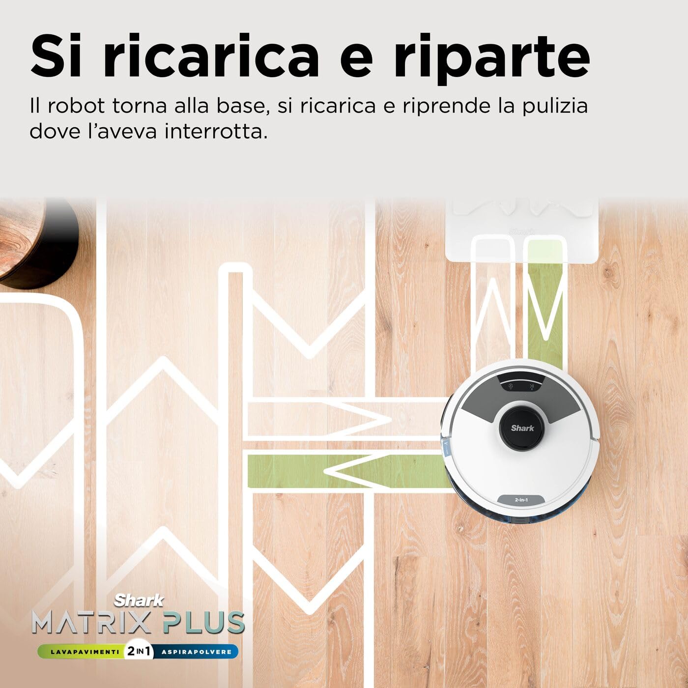 Shark Matrix Plus 2 in 1 Aspirapolvere Robot Lavapavimenti, Mappatura LiDAR e Edge Cleaning, Tappeti, Pavimenti e Animali Domestici, Antiallergeni, Ricarica Automatica, Wi-Fi e App con Alexa, Bianco