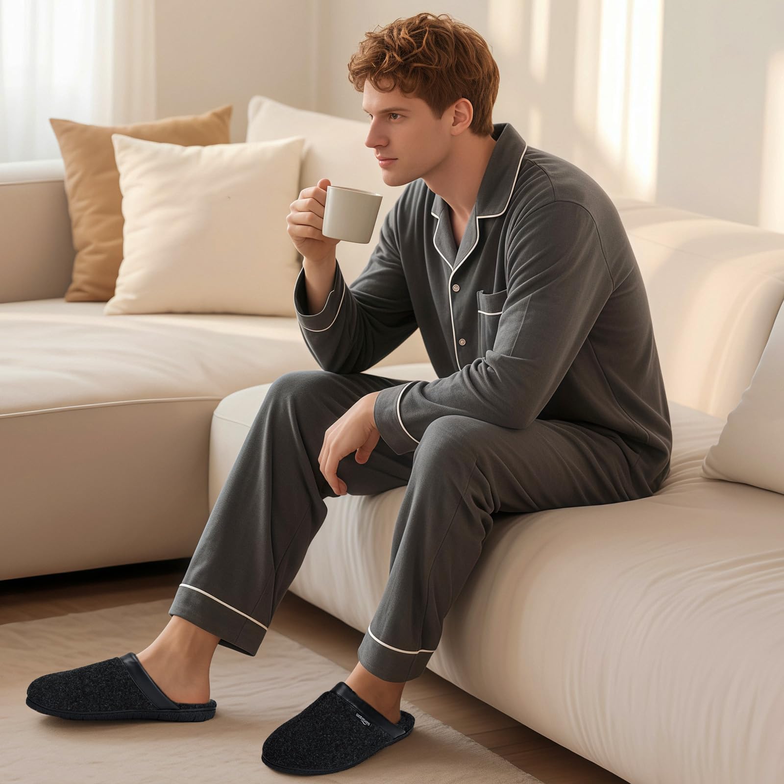 WateLves Ciabatte Uomo Pantofole Feltro Invernali Memory Foam Antiscivolo Caldo Scarpe Da Casa