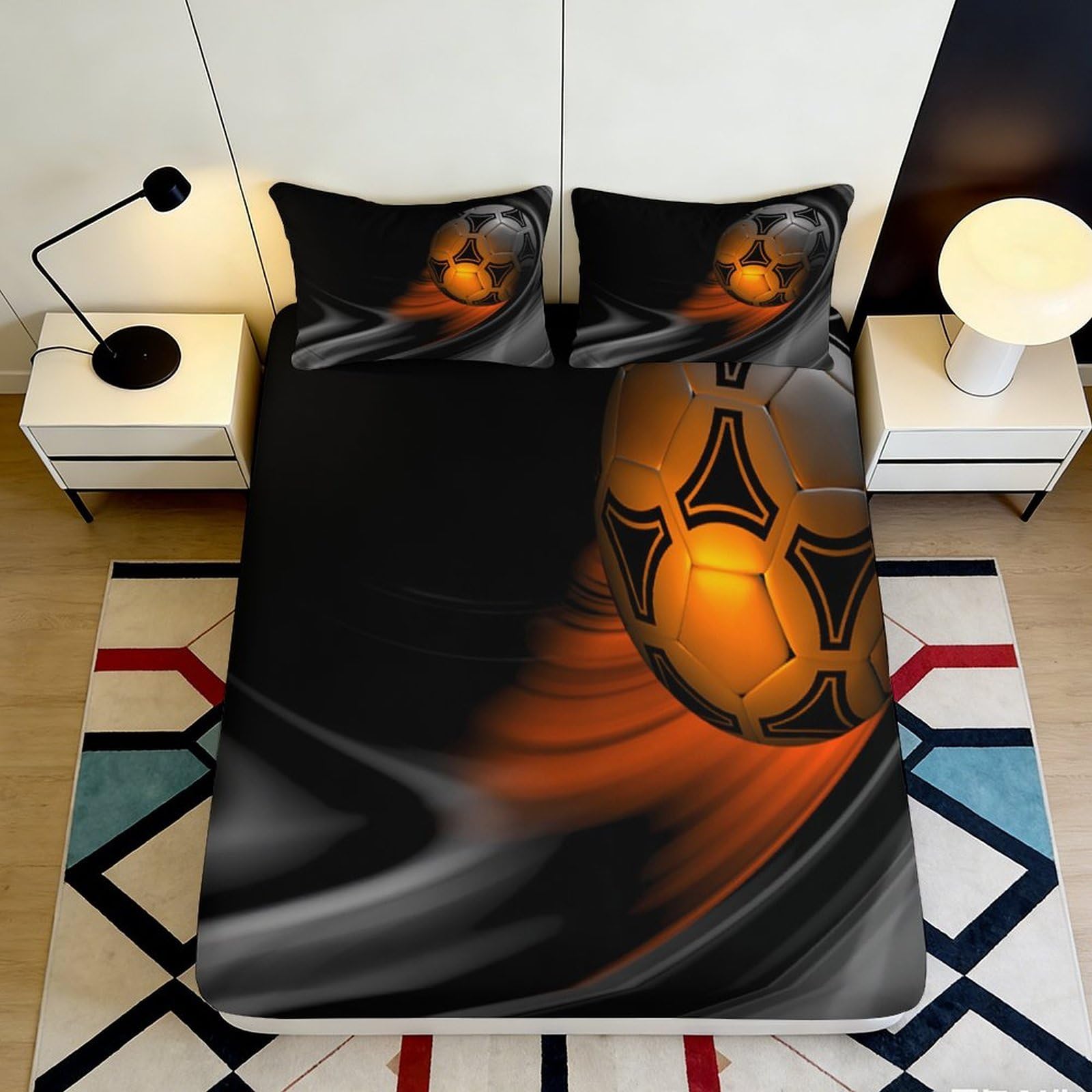 Jqzkxnhpbr Style-6 3D Printed Football Theme Fitted Sheet Microfiber Black Orange Soccer Bed Cover For Bedroom Dorm Easy Care 90X200x25cm