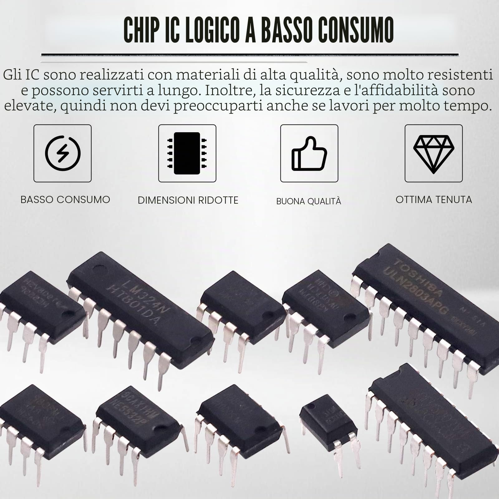 Glarks - Kit di 50 chip con circuito integrato, 10 tipi di circuiti integrati, opamp, singolo timer di precisione, pwm, tra cui LM324 LM358 LM386 LM393 UA741 NE5532 NE555 PC817 ULN2003 ULN2803