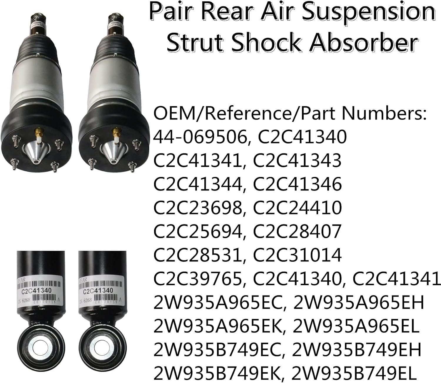 Pair Rear Air Suspension Strut Shock Absorber C2C41340 Replacement for Jaguar XJR, XJ8, Vanden Plas, Super V8, XJ 2004-2010 2W935A965EC 44-069506
