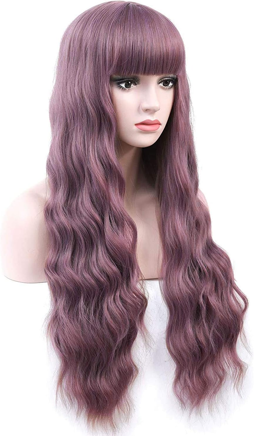 YEESHEDO Long Grey Purple Wigs with Fringe Fancy Dress Wigs for Women Natural Looking Wavy Heat Resistant Synthetic Hair Wig for Cosplay Party (Grey Purple) - Image 5