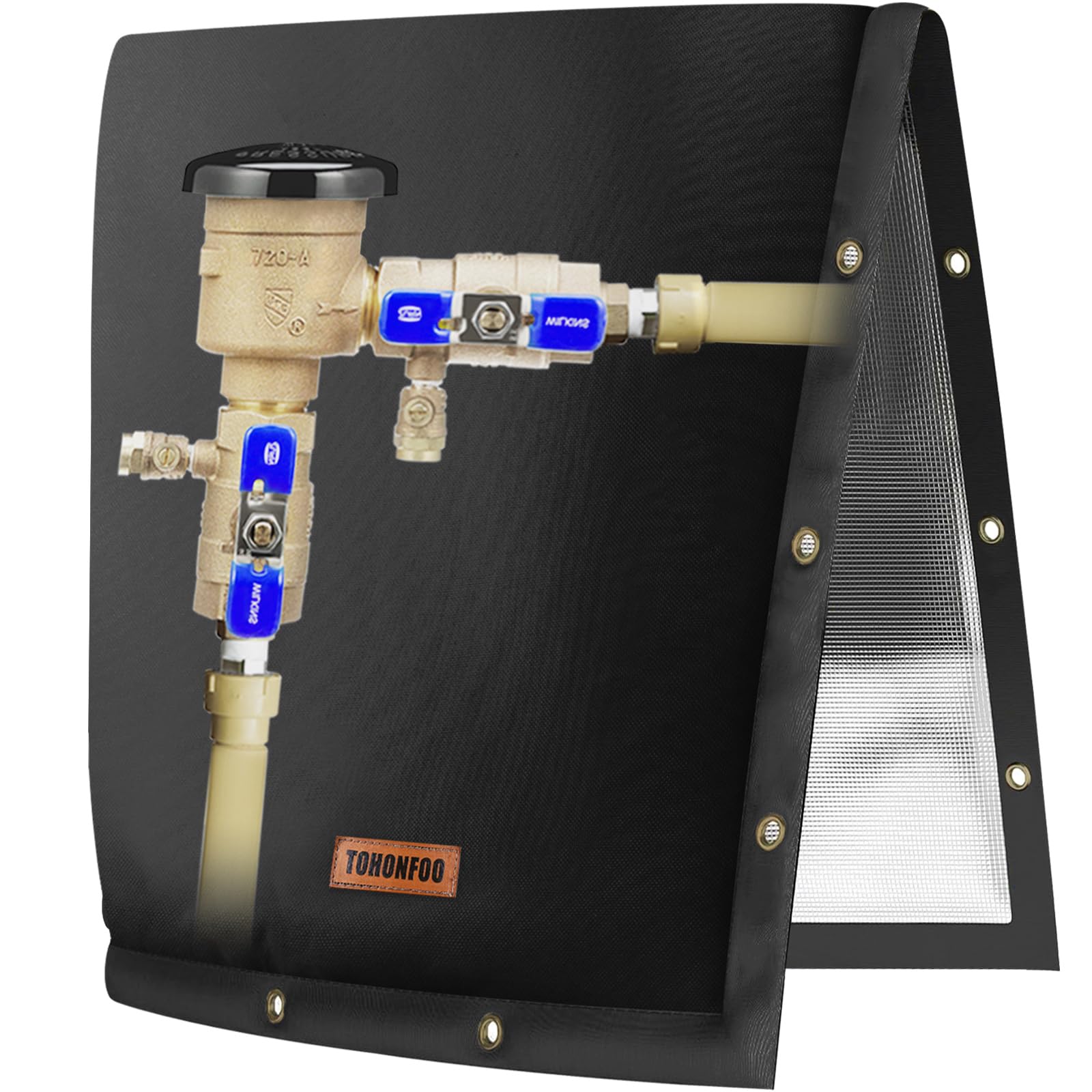 TOHONFOO 2-Way Opening Backflow Preventer Pipe Insulation (5F) - Irrigation Sprinkler Valve and Water Well Pump Cover - Sturdy 5 Layers for Winter Freeze Protection (16" W x 20" H, Black)