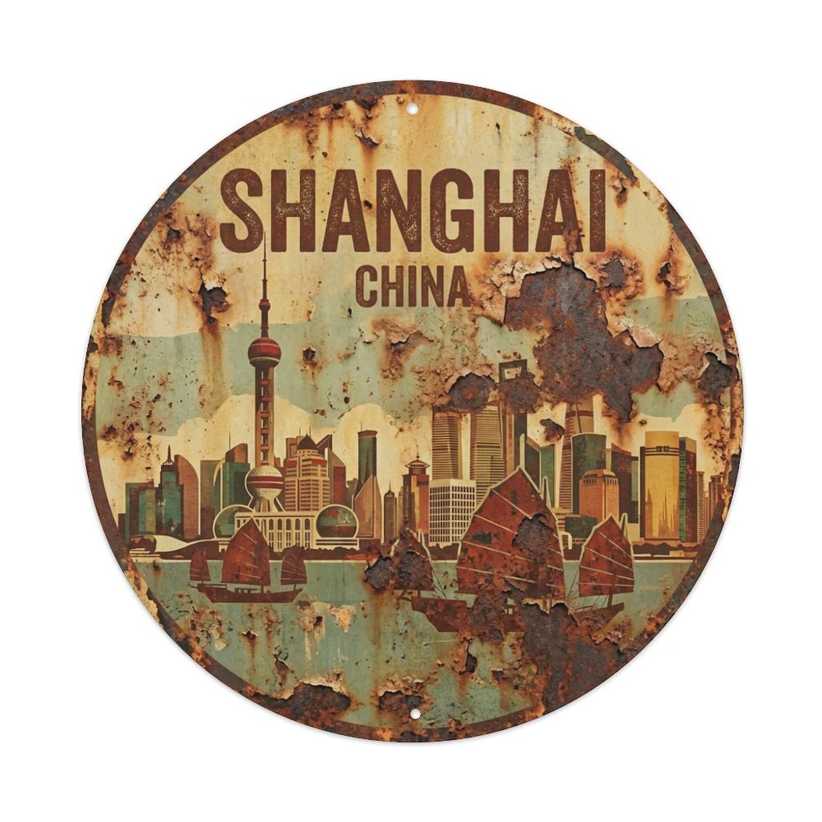 Travel Vintage China Shanghai Metal Tin Sign