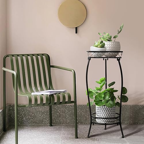 Miniatura 7 de Paquete de 2 soportes para plantas para interiores y exteriores, 2 niveles de 27 pulgadas de alto, soporte de metal para macetas, soporte resistente