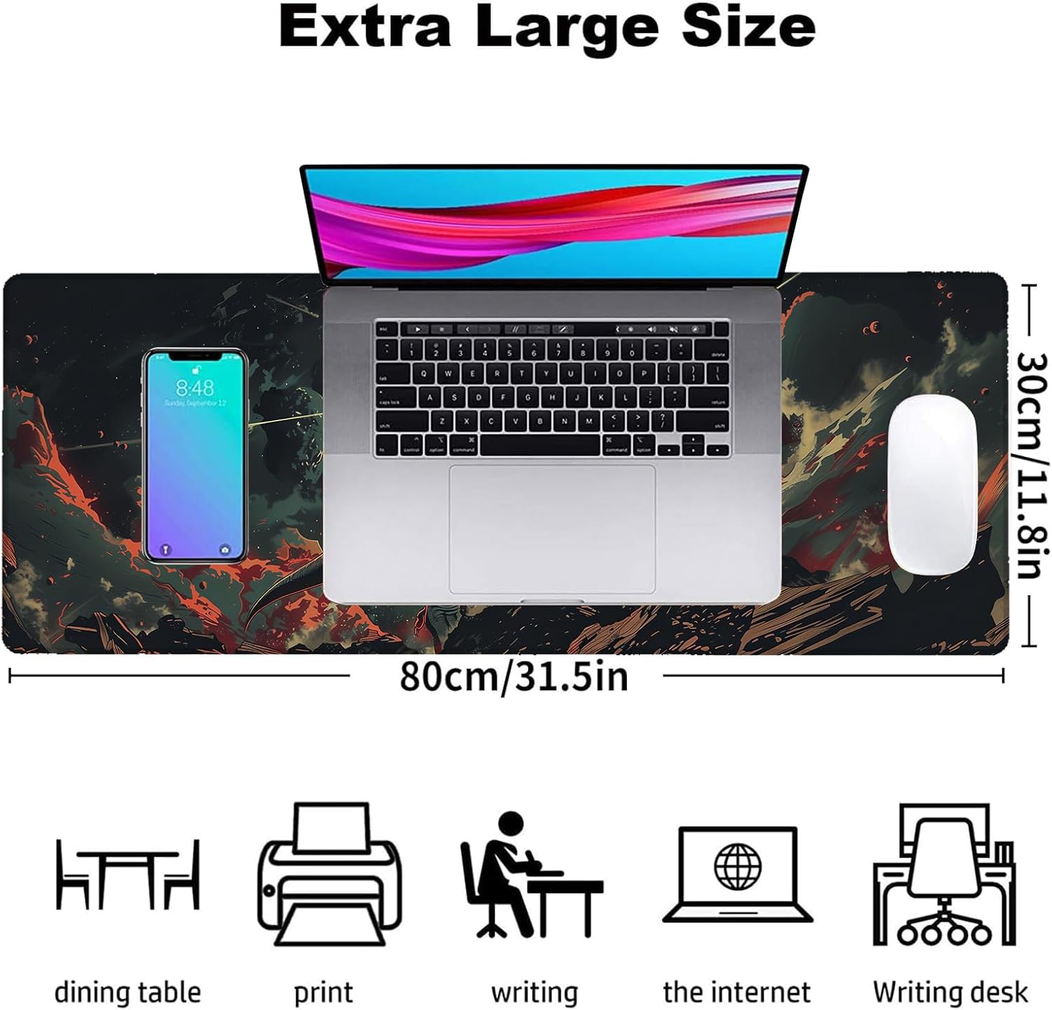 Epic Dinosaur Gaming Mouse Pad, Office Desk Mat, Anti-Slip Rubber Base Cool Aesthetic Mouse Pads for Computer Laptop Keyboard School Home Desktop Gamer Home Accessories Decor 31.5" x 11.8" - Image 3