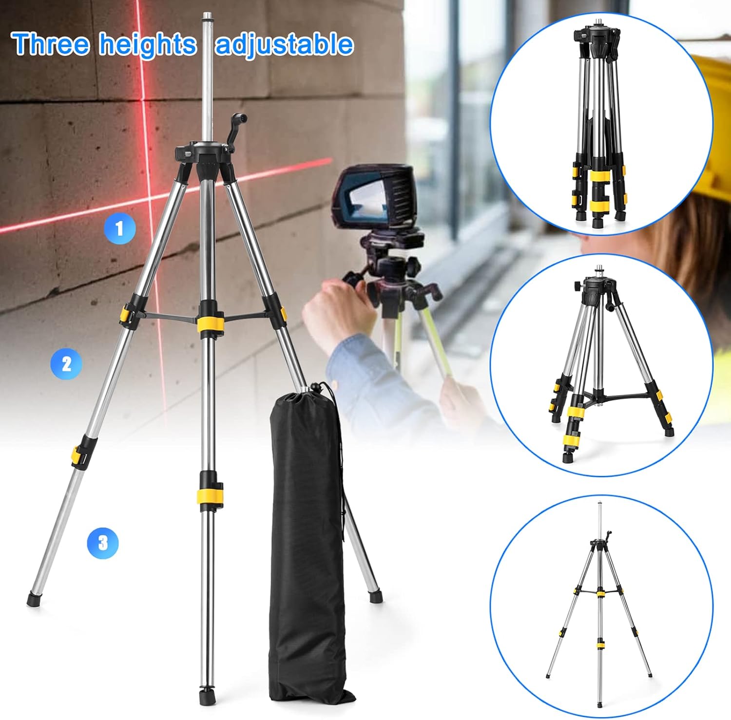 1.2M Three Height Adjustment Stainless Steel Extension Bar Tod Stand for Level with Bubble-Level