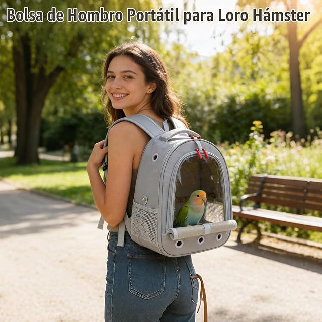 Foto 2 de 6 de GOEDCH Bolsa de transporte para animales pequeños: bolsa de transporte de pájaros de tela Oxford con percha…