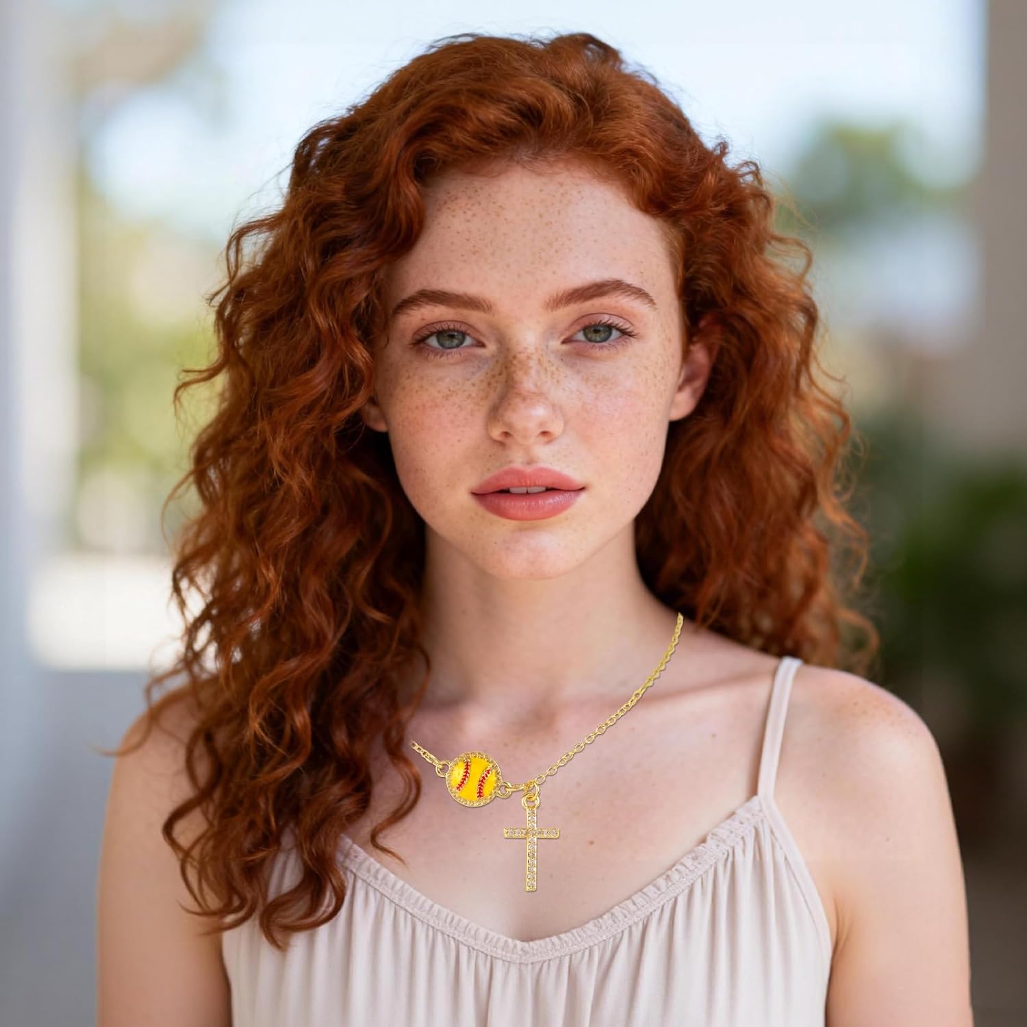 Softball Necklace for Women, Gold Plated Sport Theme Cross Pendant Necklace Christian Jewelry Gift Accessory for Sport Fans & Lover - Image 7