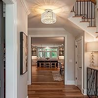 Vista 8 de BUXVRCS Candelabro de cristal plateado - Moderna lámpara de techo semiempotrada para cocina, dormitorio, sala de estar y más (plateado)