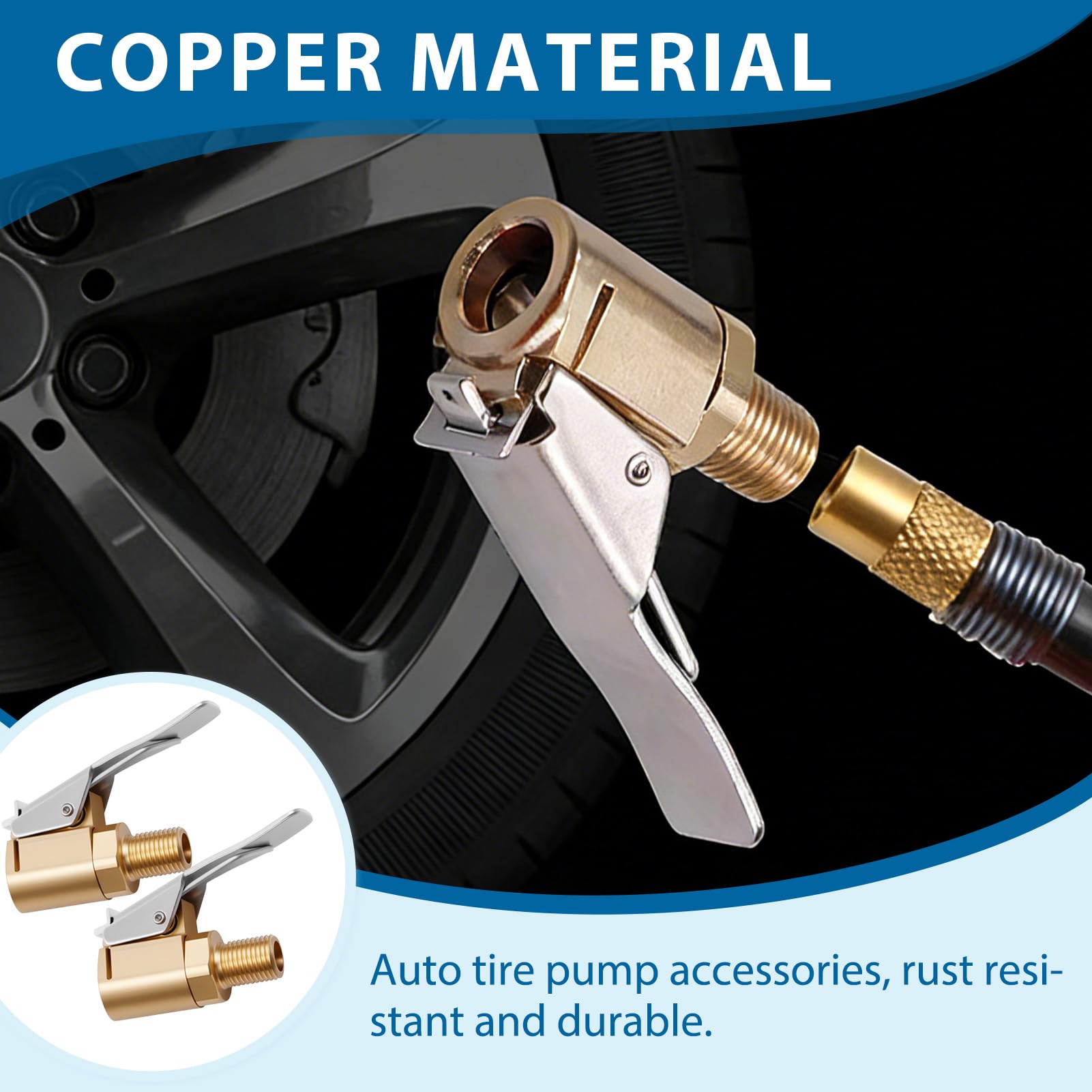 Yohtlfp 2PCS Boquilla Inflador Neumaticos, 8mm Abrazaderas de Aire para Vástago de Válvula de Coche, Boquilla Inflador Abrazadera Válvula, Conector de Válvula Inflado Latón — view 3