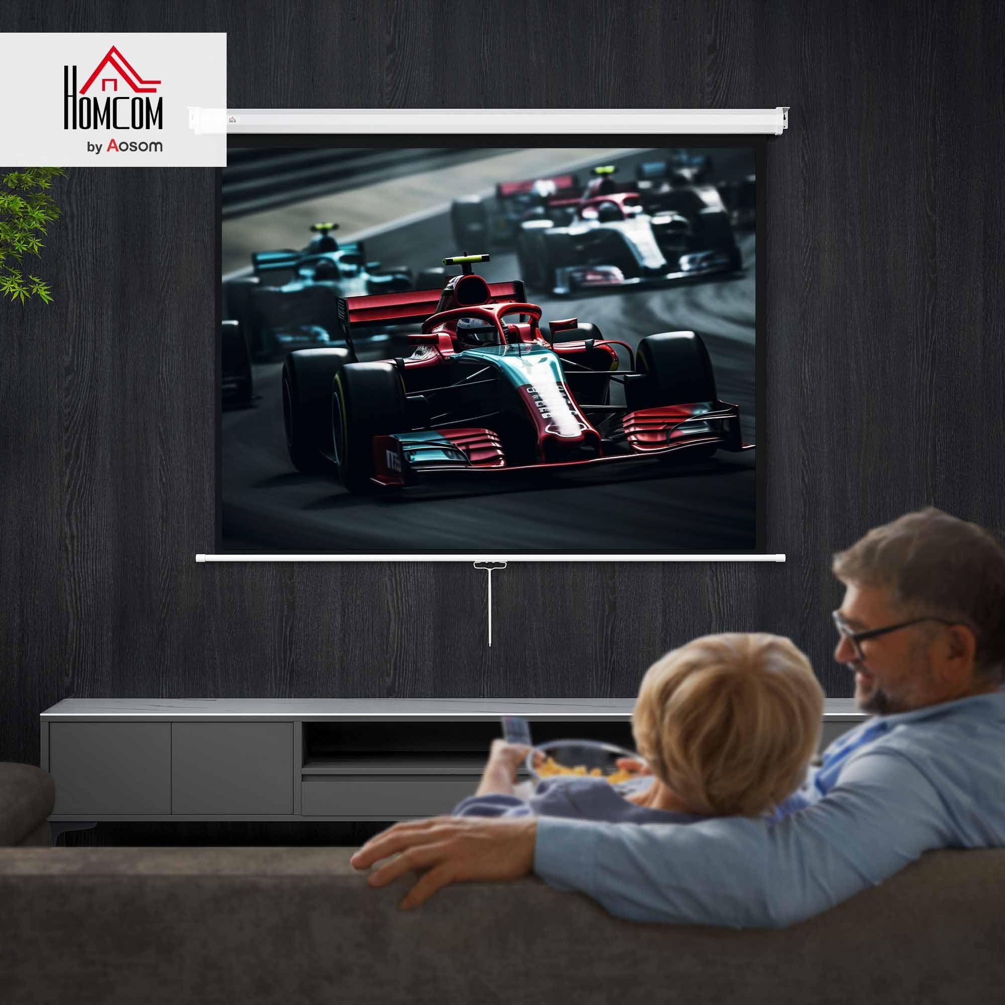 HOMCOM Telo Proiettore da 84 Pollici 4K HD Formato 4:3, Altezza Regolabile Manuale, Schermo Proiettore da Parete Soffitto, Grandangolo 160°, Telo Videoproiettore per Casa Home Cinema Ufficio, Bianco
