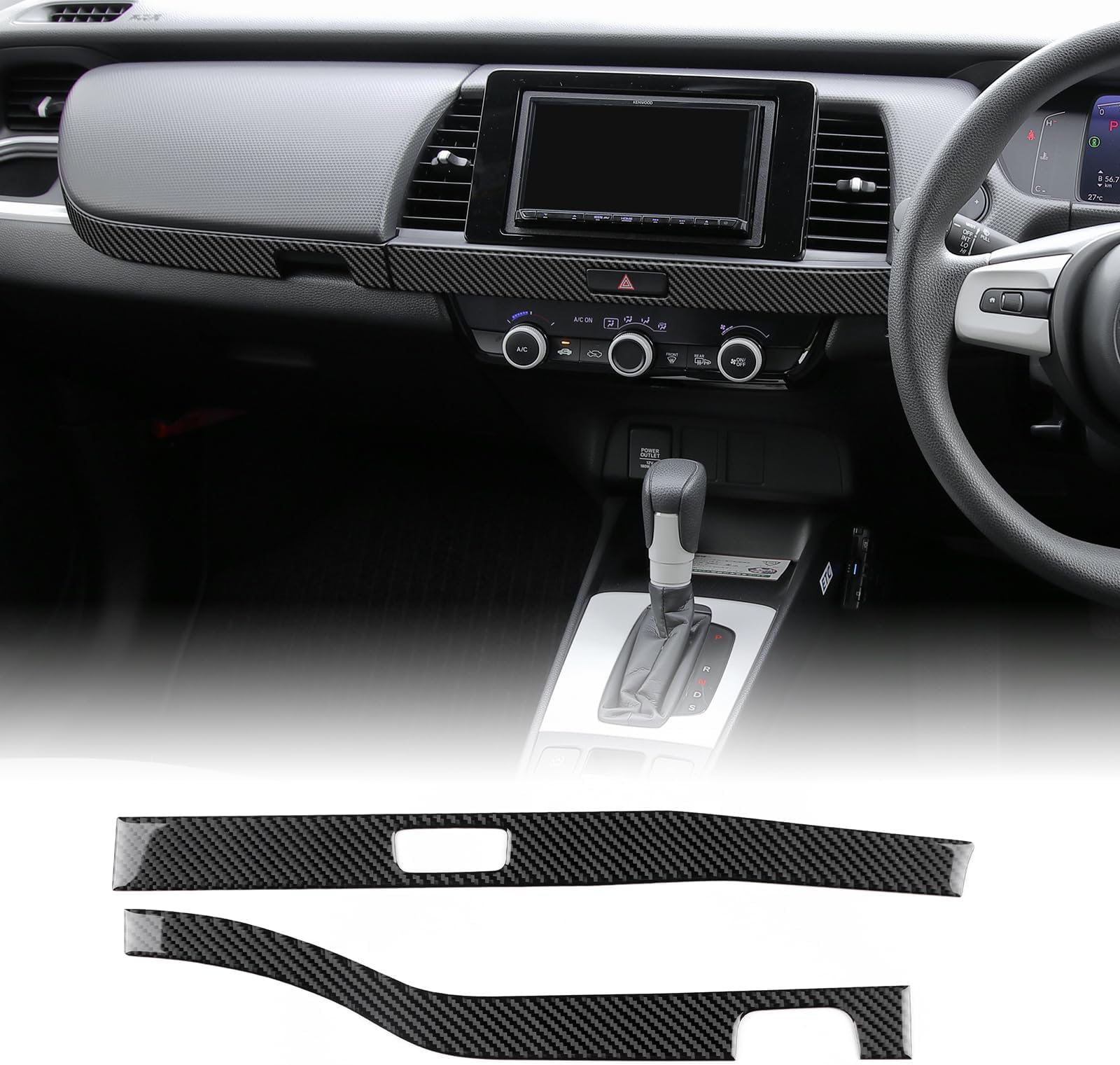 KUNGKIC for Honda Fit 2021-2025 Accessorries Carbon Fibre Interior Trim Car Steering Wheel Emblem Sticker Self-Adhesive Decal Cool Auto Parts RHD (Black)