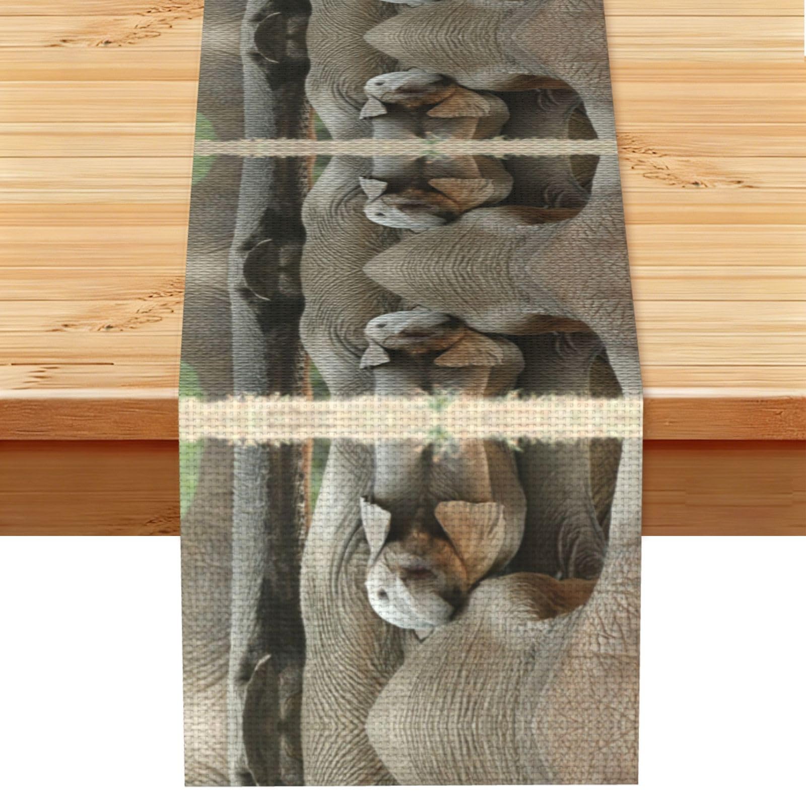 Adorable Gray Baby Elephant Printed Table Runner 13 x 72, Wrinkle Resistant Decor for Dining Table Coffee Table Fireplace