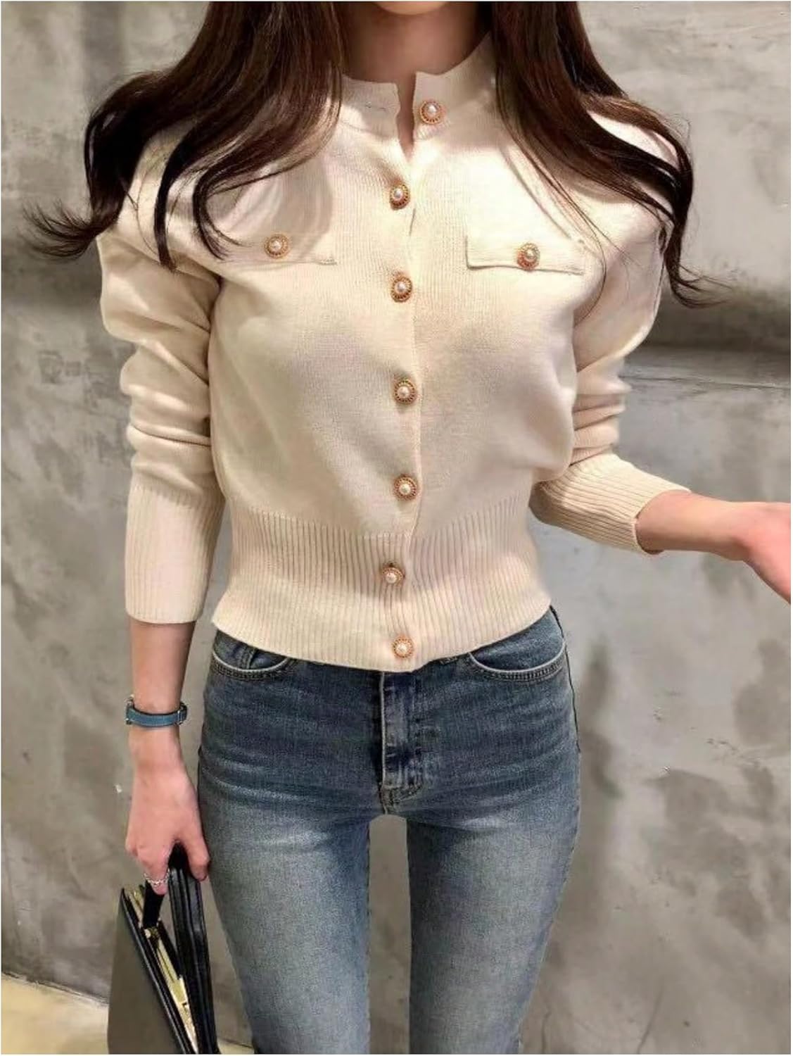 GORGLITTER Women's Button Up Tweed Cinched Waist Cardigan Sweaters Long Sleeve Trendy Cozy Cropped Cardigans - Image 5