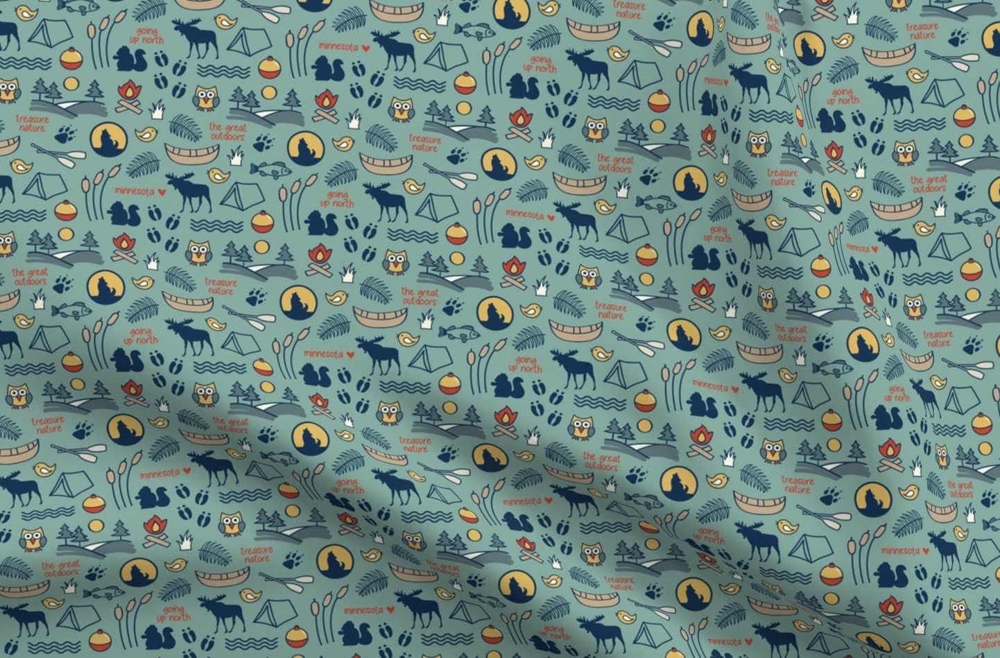 Spoonflower Fabric - Nature Wildlife Outdoors Camping Park Recreation Printed on Organic Cotton Sateen Fabric by The Yard - Sewing Quilting Apparel Home Decor