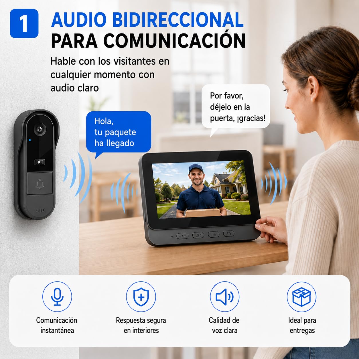 Winnes Timbre Inalámbrico con Cámara, Timbre con Vídeo Inalámbrico, Audio Bidireccional, Pantalla 4.3 IPS 1080P, Cámara Gran Angular de 170°, Visión Nocturna, No Requiere Suscripción y WiFi, 2.4GHZ