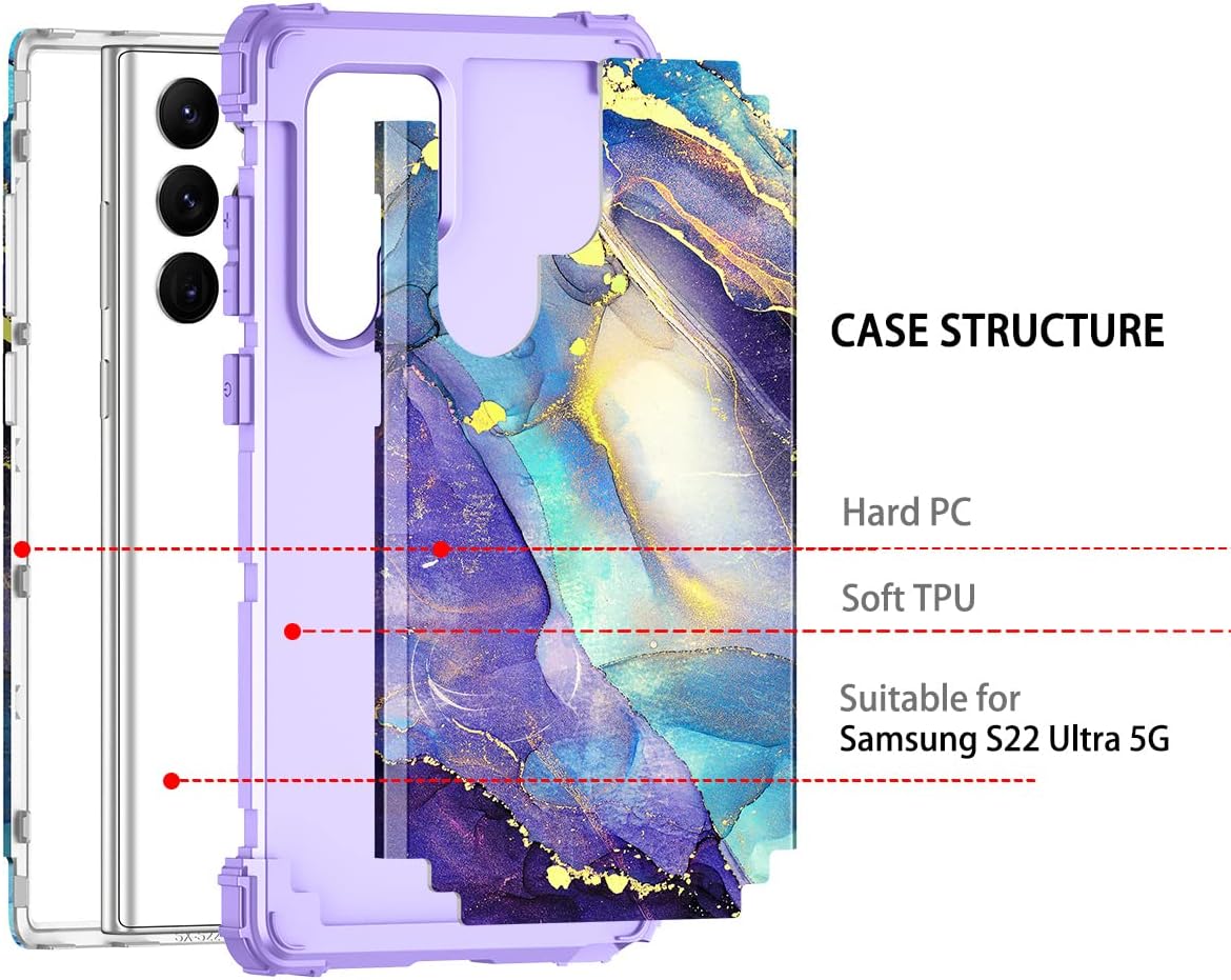 Rancase Compatible with Galaxy S22 Ultra 5G Case,Three Layer Heavy Duty Shockproof Protection Hard Plastic Bumper +Soft Silicone Rubber Protective Case for Samsung Galaxy S22 Ultra 6.8 inch,Purple