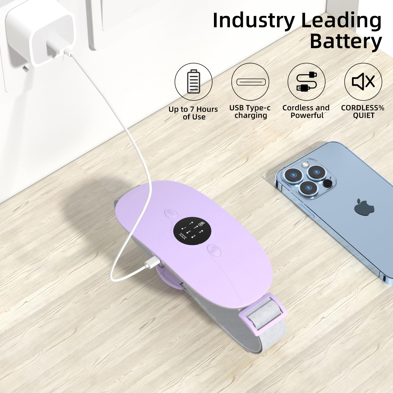 Ceinture chauffante regle douloureuse Ceinture Menstruelle Chauffante Coussin Chauffant Menstruel Avec 3 Niveaux de Chaleur et 3 Modes de Massage (Violet)