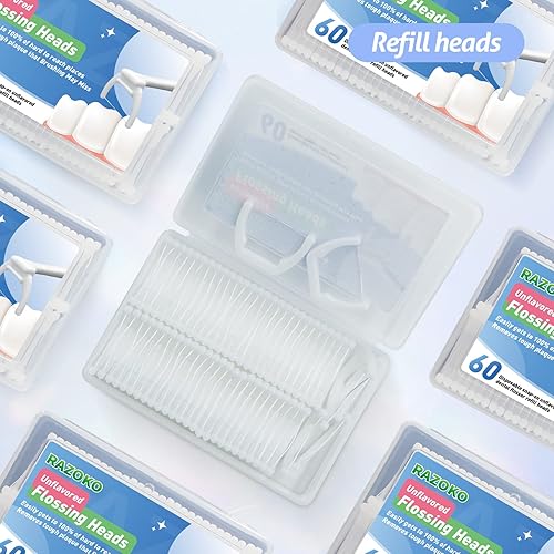 Miniatura 8 de Palillos de hilo dental, kit de hilo dental con 3 mangos y 360 recargas de fuerza extra