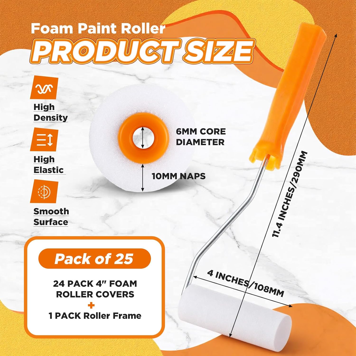 24 Pcs 4 Inch Foam Paint Rollers with Roller Frame Kit High Density Foam Paint Roller House Painting Supplies, Mini Rollers Accessories for Painting Walls, Doors, Furniture, Trim, Cabinets