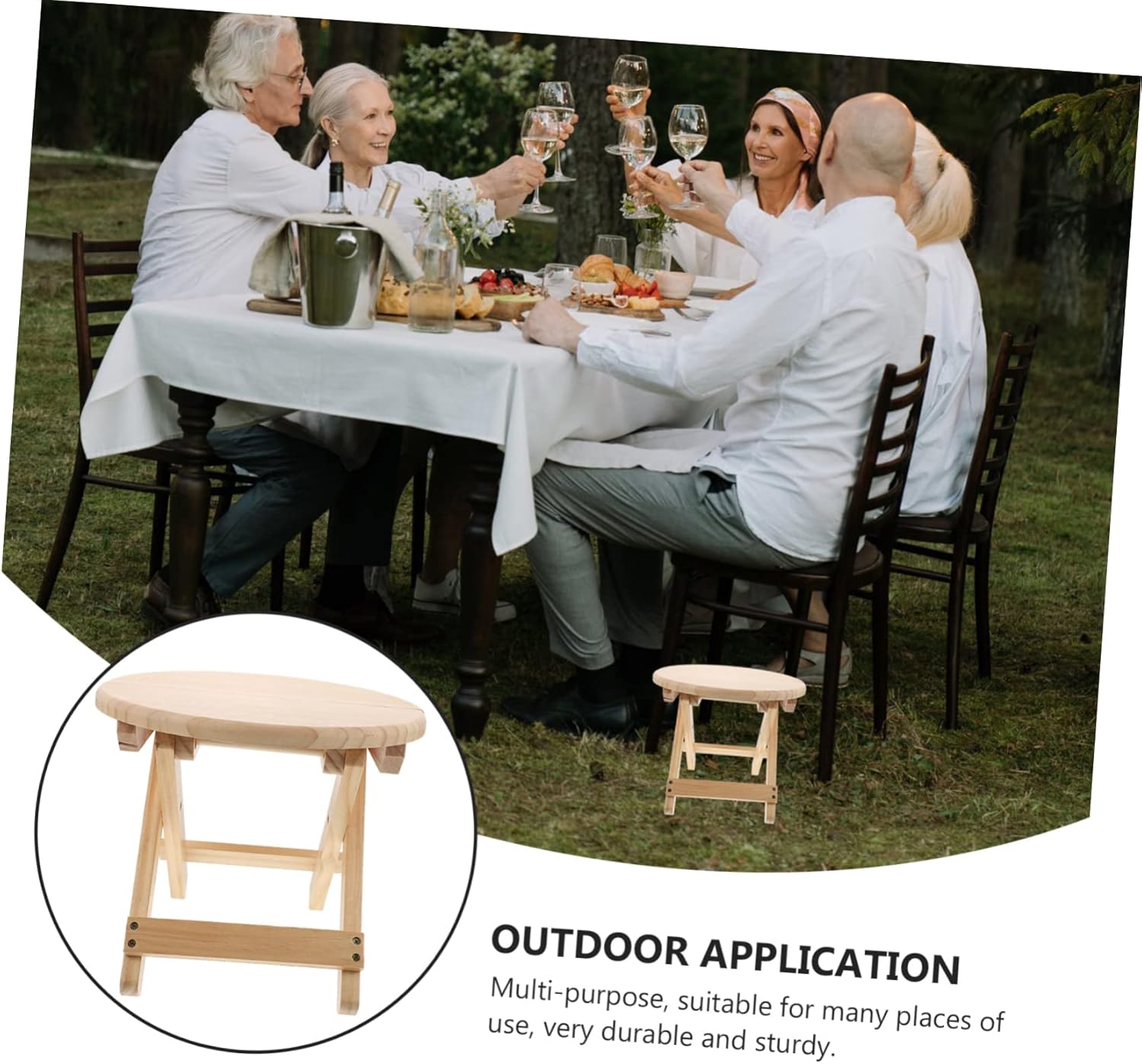 Ciieeo Wooden Folding Stool for Home Use Round Shoe Changing Bench Solid Wood Footstool Portable Handle Suitable for Living Room and Boys and Girls