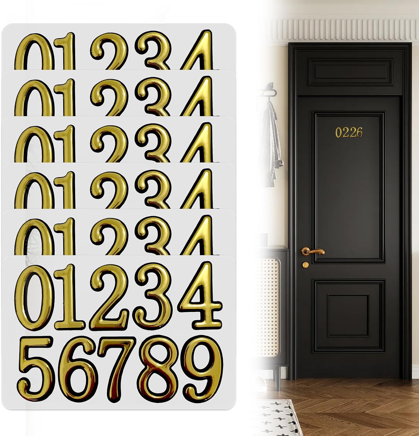 60 Pcs Mailbox Numbers for Outside, 3D Self-Adhesive Gold Mailbox Numbers - Door Address Stickers for House, Apartment, Office, Hotel Room (2 Inch, Gold)