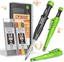 Nicpro CP3000 crayon chantier avec taille-crayon, porte mines avec 19 recharges, marqueur pour trous profonds pour la construction, crayon de construction robuste, outil de travail du bois