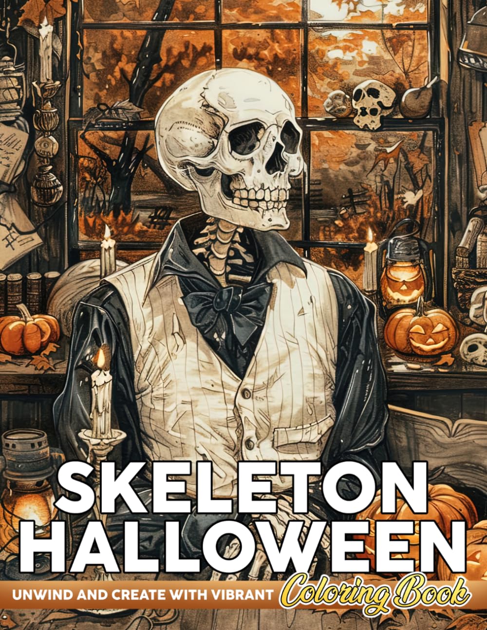 Skeleton Halloween Coloring Book: Haunting Bones Coloring Pages Featuring Macabre Skulls, Creepy Eerie Scenes, and Relaxing Horror-Inspired Designs