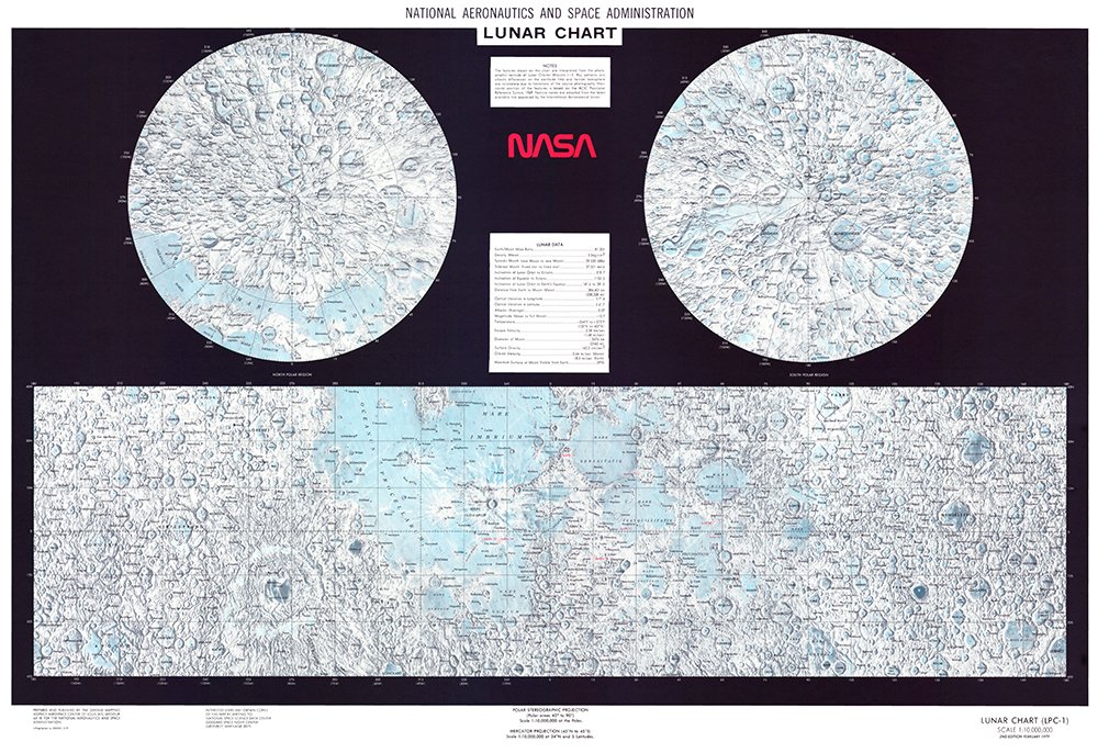 Poster Lune NASA extra large encadré noir mat style vintage chic