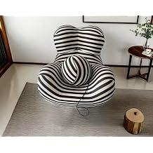 Barrel Chair with Circle Ottoman, Modern Comfy White/Black Stripes