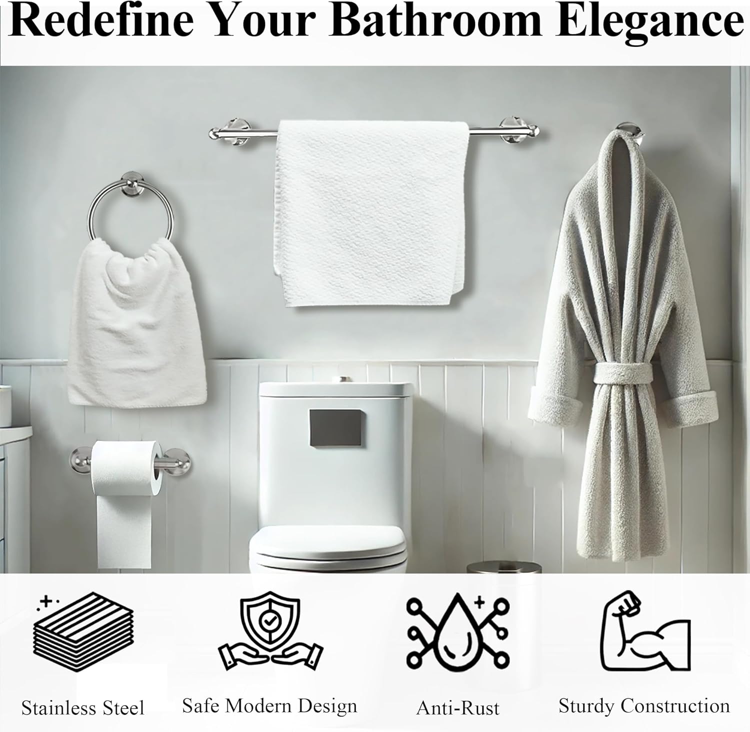 Brushed Nickel Stainless Steel 4-Piece Bathroom Hardware Set