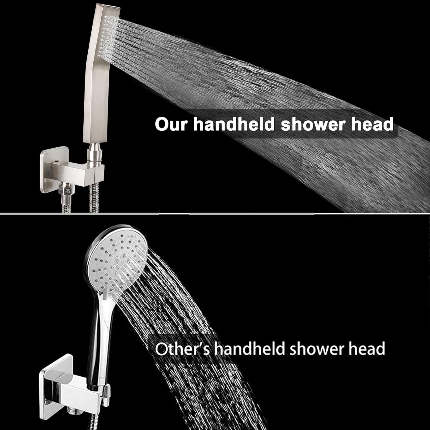 NearMoon Brass Hand Held Shower Head, Luxury High Pressure Shower Kit with Wall Connector and Hose Set, for Bathroom Showering System Contemporary Square Style (Brushed Nickel)