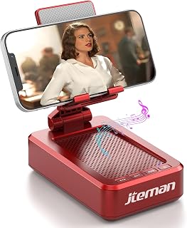 JTEMAN Portable Phone Stand with Speaker Bluetooth Wireless,Gifts for Men Women,Birthday for Women,Kitchen Gadgets for Men,Phone Holder for Desk - Red